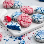 red and blue crinkle cookies on a white board