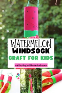 a watermelon windsock that has a toilet paper roll painted like toa watermelon and red and green streamers