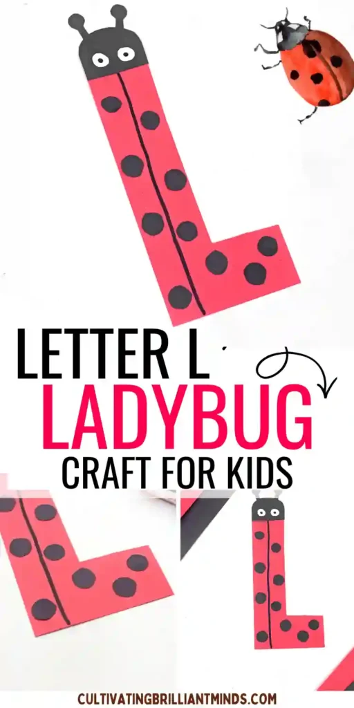 construction paper cut to look like the letter l and decorated like a ladybug