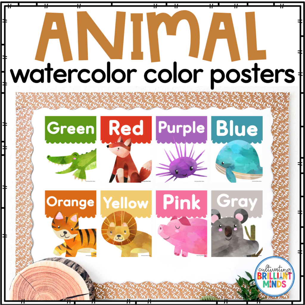watercolor animal color posters with muted colors