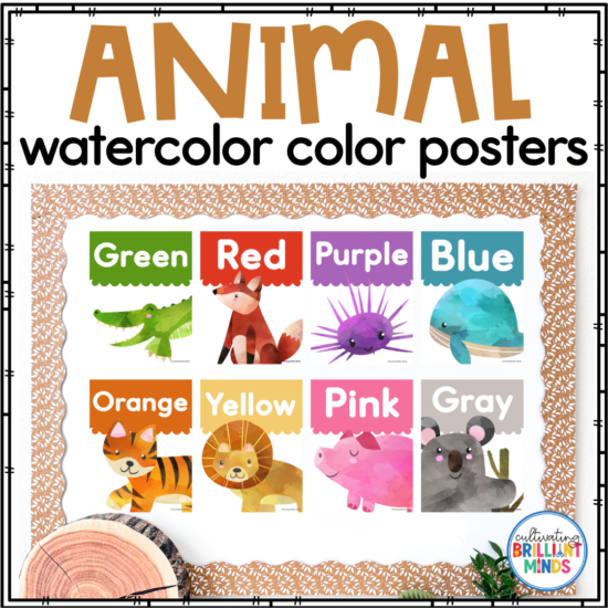 watercolor animal color posters with muted colors