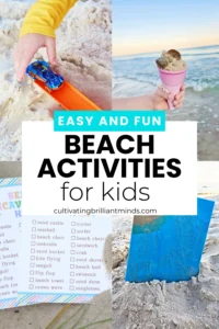 a collage of beach activities for kids