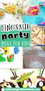 a collage of dinosaur party ideas