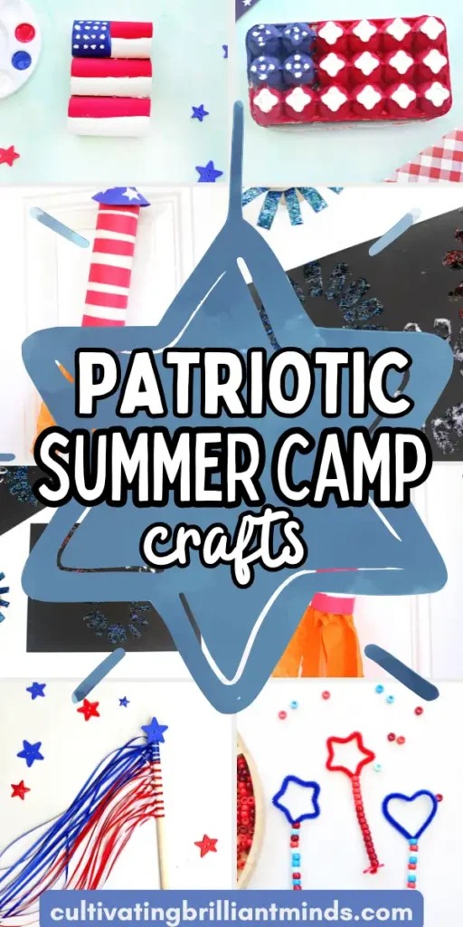 a collage of patriotic summer camp crafts