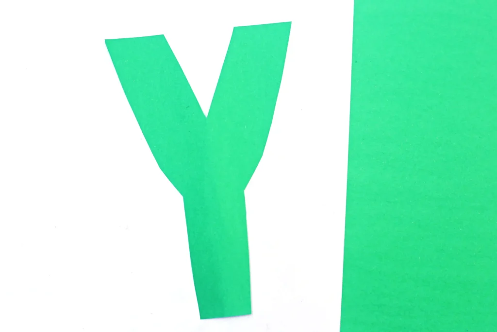 the letter y cut out of green construction paper for this letter y activity