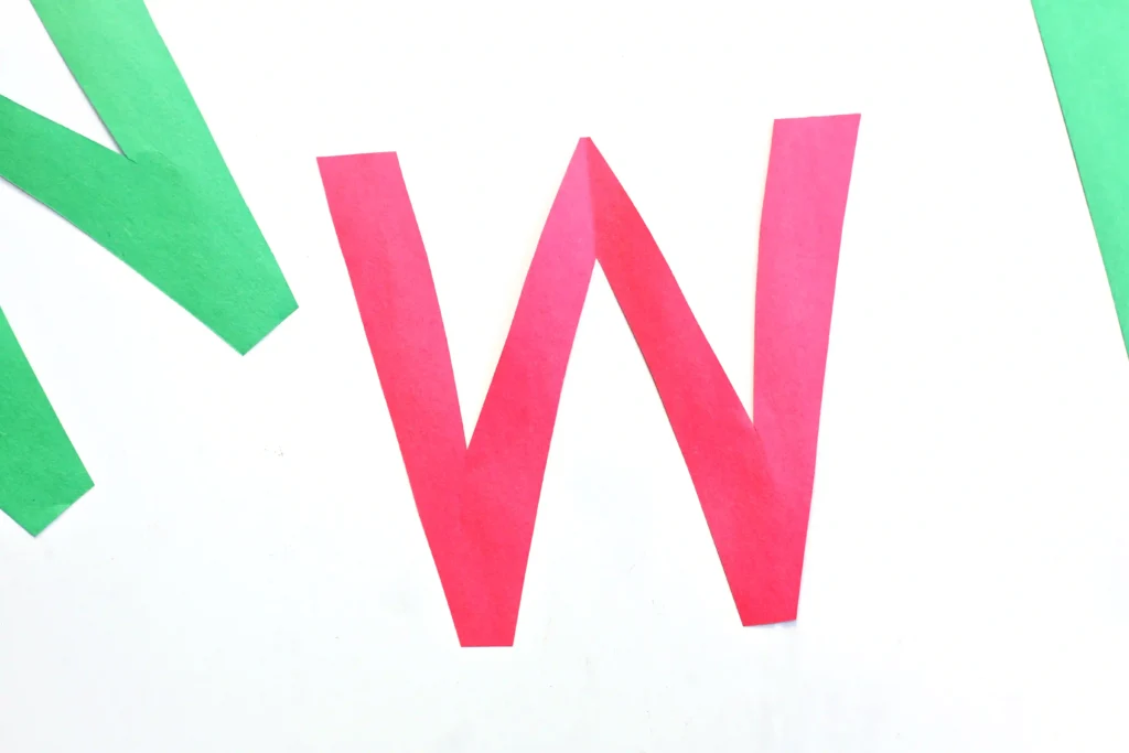 a red letter w cut out of construction paper