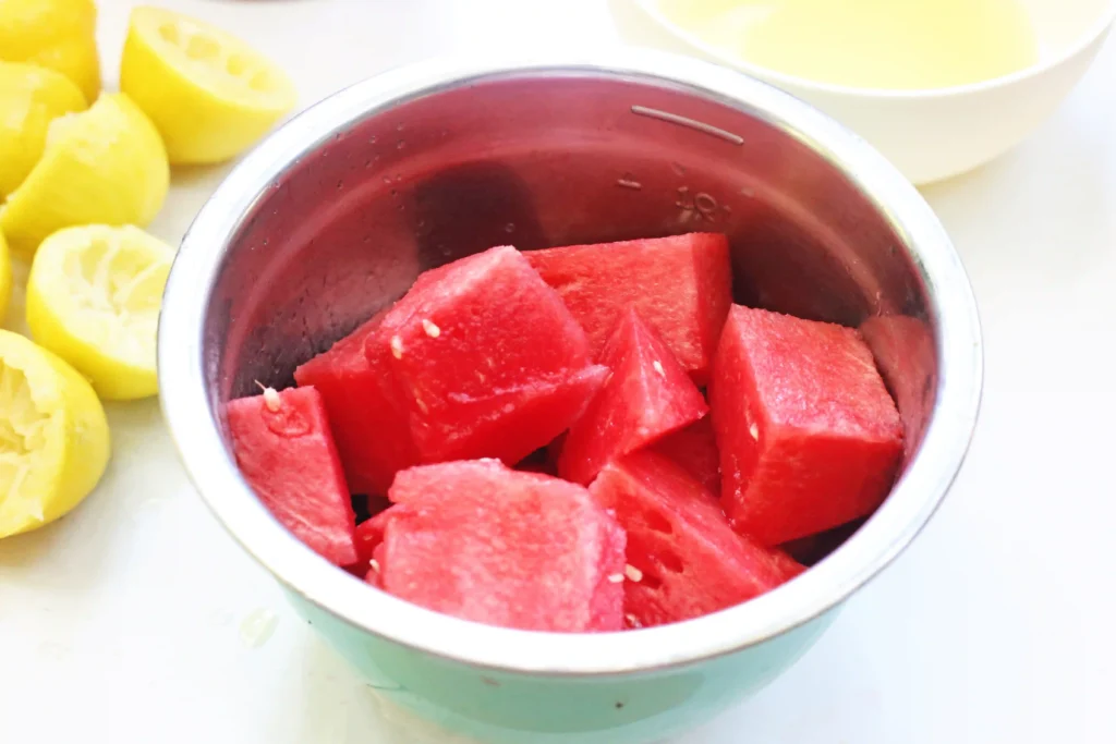 watermelon cut into chunks in a bowl