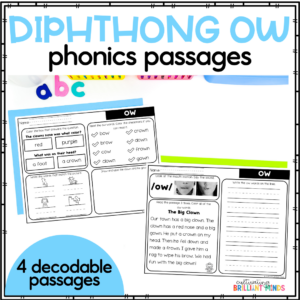 decodable diphthong ow reading passages with comprehension questions