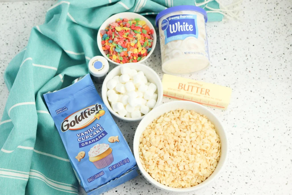 ingredients for the fish bowl rice krispie treats