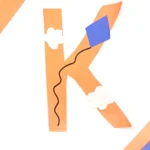 a letter k cut out of construction paper with a kite and clouds
