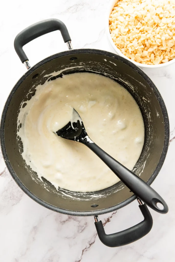 butter and marshmallows melted in a large pot