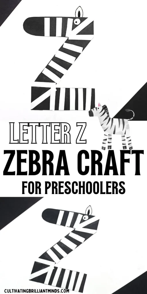 a letter z craft that is a letter z cut out of black construction paper with white stripes