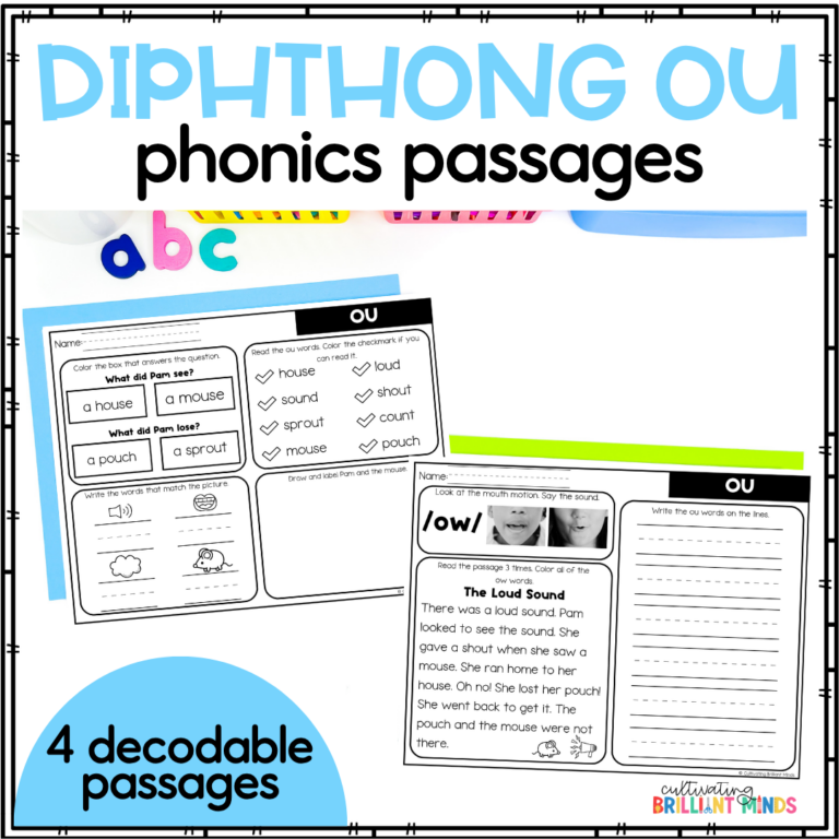 decodable diphthong ou reading passages with comprehension questions