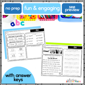 decodable diphthong ou reading passages with comprehension questions