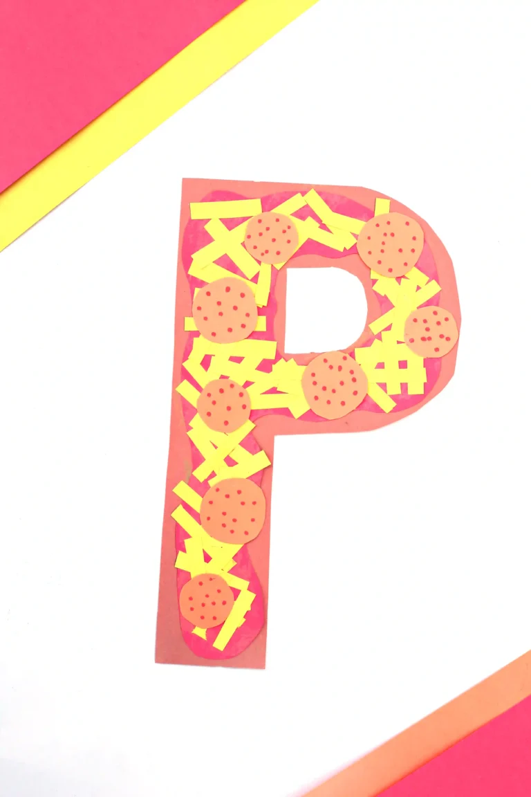 a letter p craft that is decorated to look like pizza