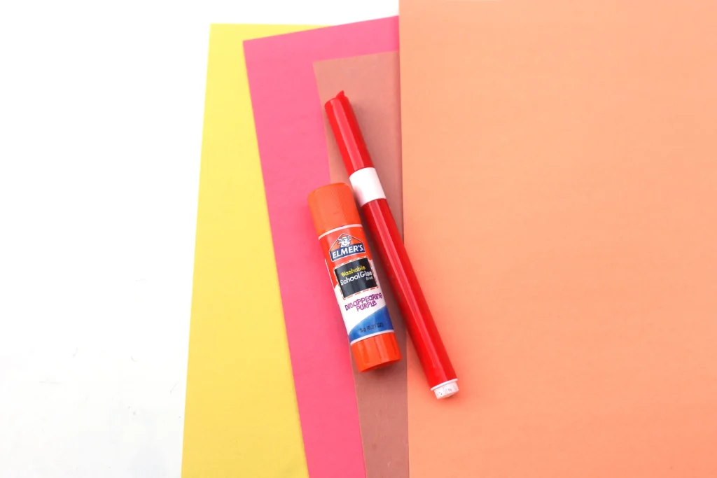 Letter P Pizza Craft - Cultivating Brilliant Minds red, orange, and yellow construction paper, a red marker, and a glue stick