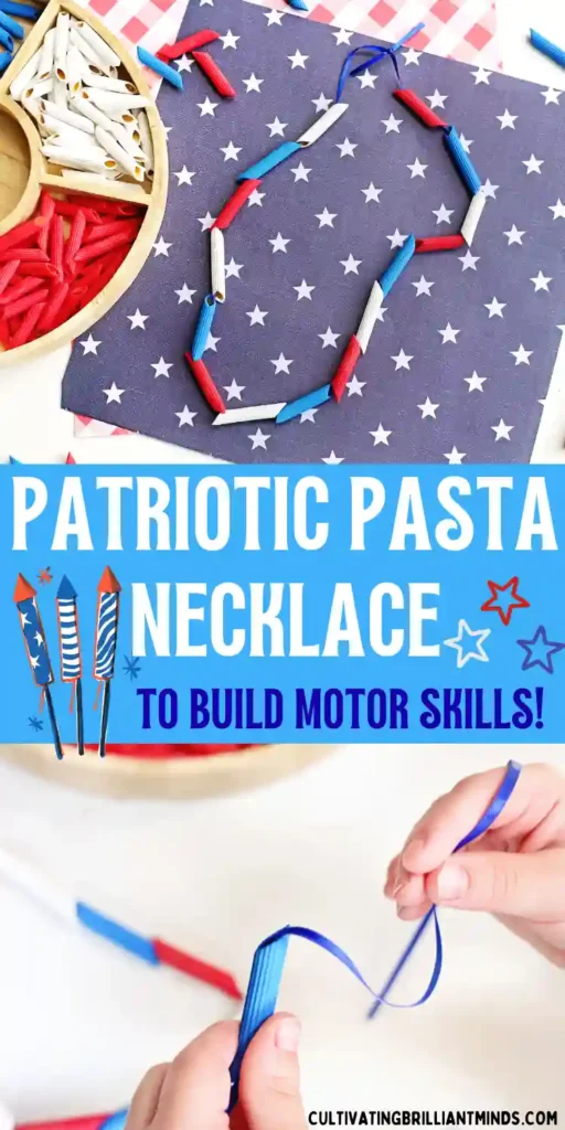 Patriotic Pasta Necklaces - Cultivating Brilliant Minds A necklace craft that uses red, white, and blue pasta for the perfect memorial day craft, fourth of july craft, or patriotic craft