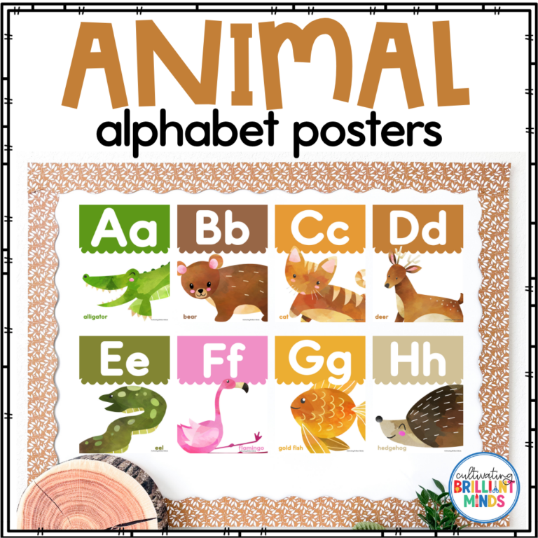 watercolor animal alphabet posters with muted colors