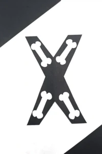 a letter x craft that has a black x with white bones to look like an x-ray