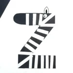 an animal alphabet craft that is a letter z cut out of black construction paper with white stripes
