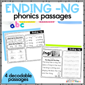 decodable ending digraph -NG reading passages with comprehension questions