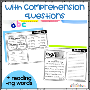 decodable ending digraph -NG reading passages with comprehension questions