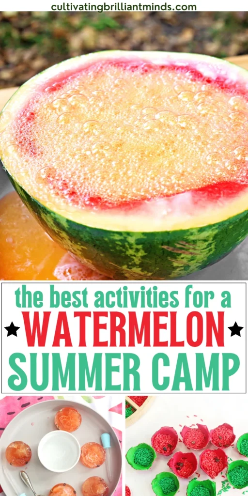 a collage of watermelon activities for summer camp