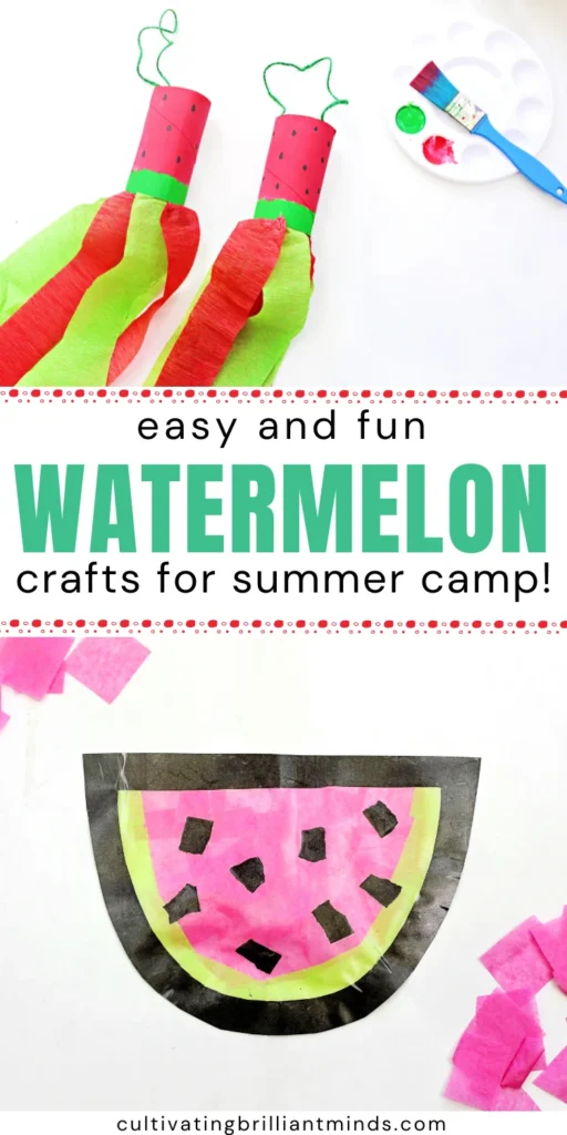 a collage of watermelon crafts for summer camp