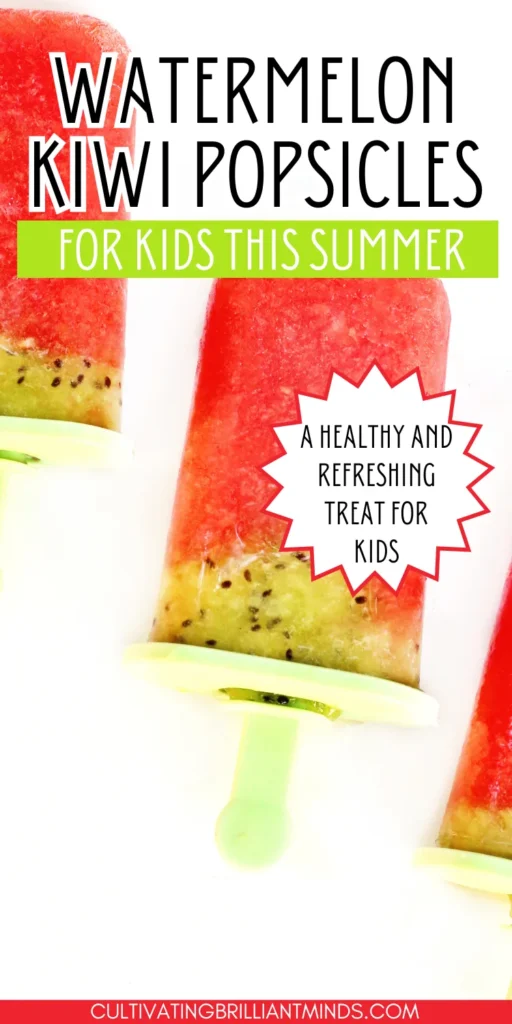Watermelon Kiwi Popsicles - Cultivating Brilliant Minds watermelon kiwi popsicles on green popsicle sticks