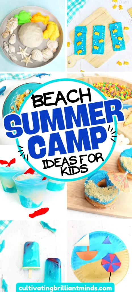 a collage of beach summer camp ideas