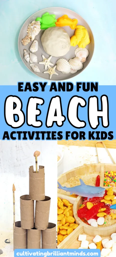 a collage of beach activities for kids