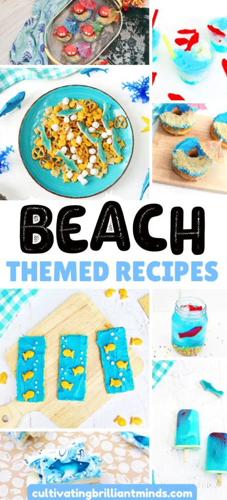 a collage of beach themed recipes for kids