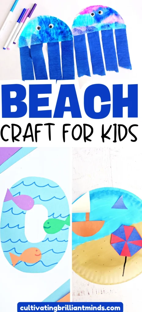 a collage of beach crafts for kids