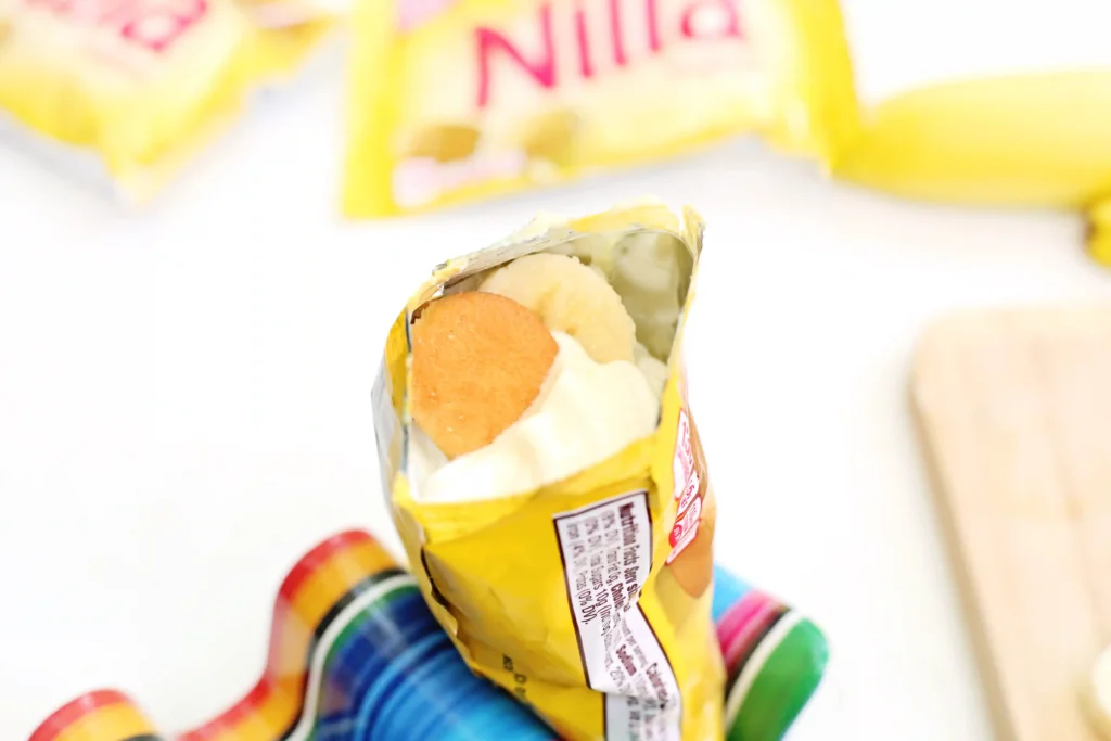 Walking Banana Pudding recipe that uses bags of nilla wafers, bananas, and vanilla pudding