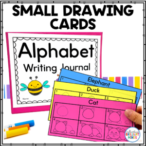 An alphabet directed drawing journal where kids draw a picture starting with a letter and writing about it