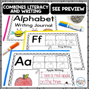 An alphabet directed drawing journal where kids draw a picture starting with a letter and writing about it