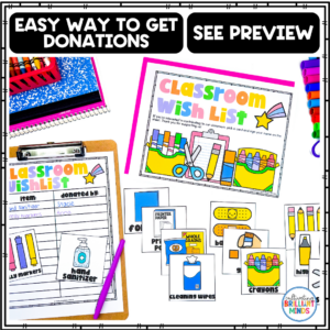 a classroom wishlist form with supply cards