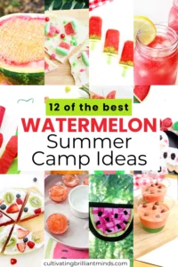 a collage of watermelon crafts, activities, and recipes for summer camp