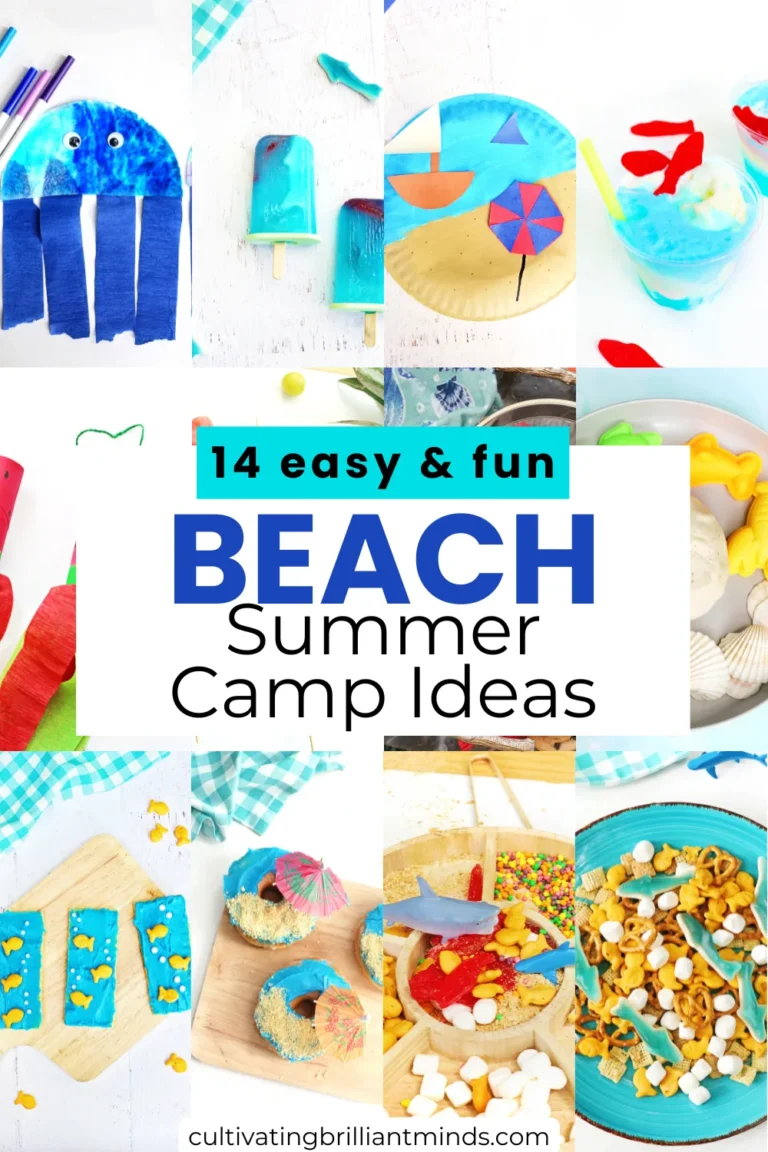 a collage of beach summer camp ideas