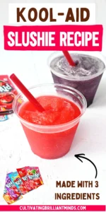 a Kool-Aid Slushie in a clear cup with a red straw