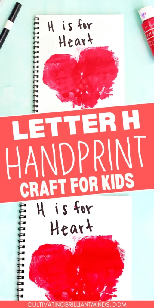 a Letter H Handprint Craft that uses two red handprints to make a heart