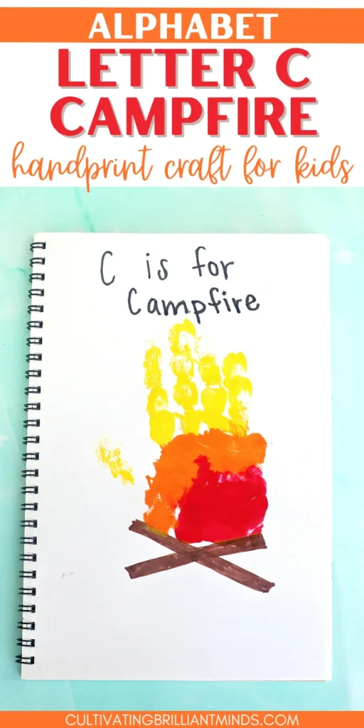 a letter c handprint craft that looks like a campfire