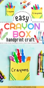 a Crayon Box Handprint Craft that uses the handprint as crayons inside a construction paper crayon box