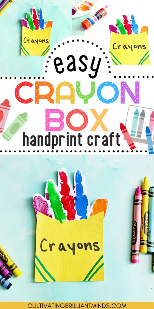 a Crayon Box Handprint Craft that uses the handprint as crayons inside a construction paper crayon box