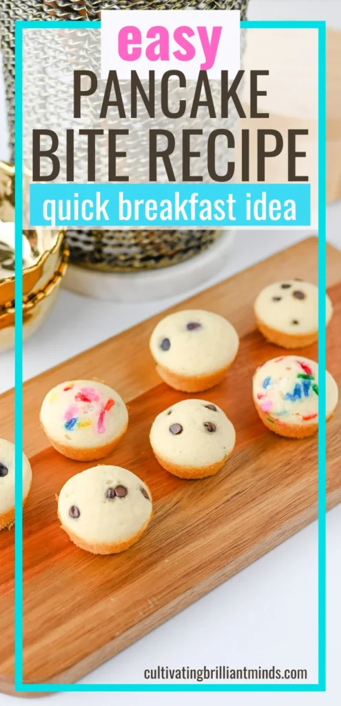 Pancake Bites with chocolate chips and sprinkles on a wooden board