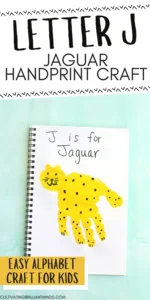 a letter J handprint craft that is decorated to look like a jaguar