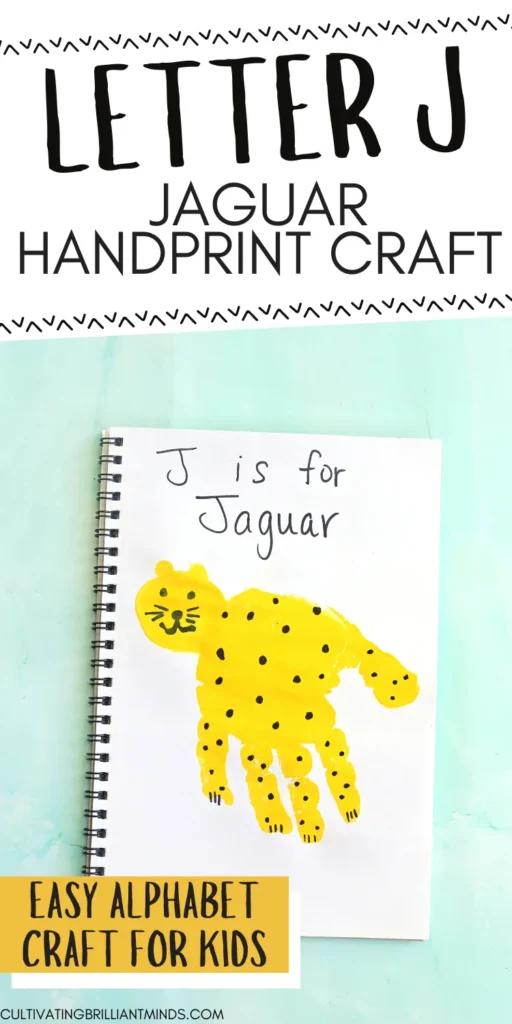 a letter J handprint craft that is decorated to look like a jaguar