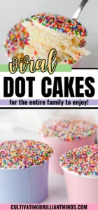 dot cakes in a paper cup with nonpareil sprinkles on top