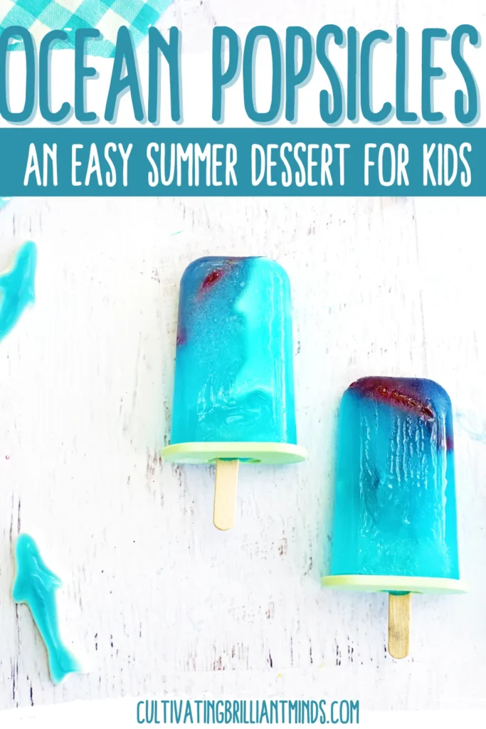 ocean popsicles made out of lemonade with gummy sharks inside