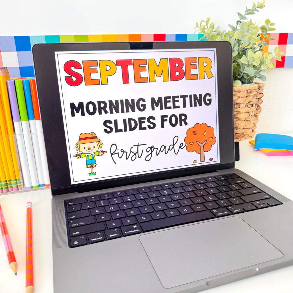 KEEP September Morning Meeting - Cultivating Brilliant Minds a computer with a screen that says september morning meeting slides for first grade